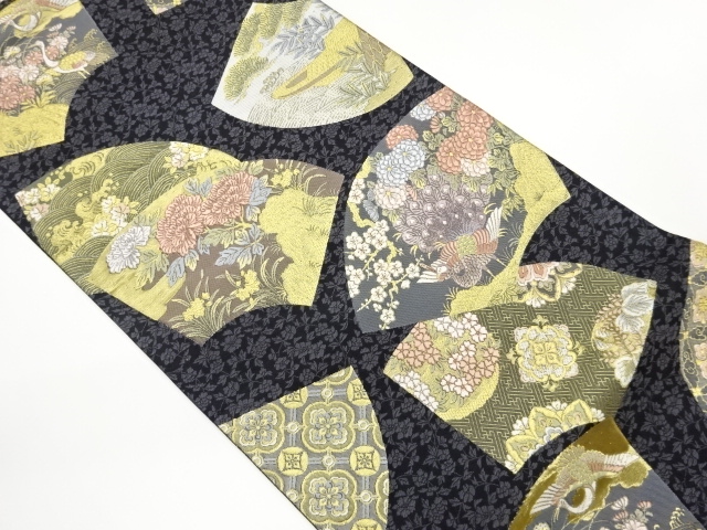 JAPANESE FUKURO OBI / WOVEN FLOWER RHOMBUS & FLOWER & BIRD